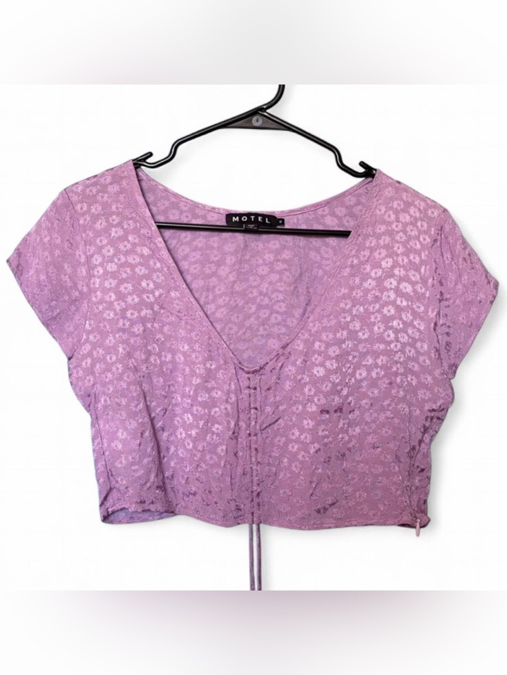 Motel Rocks Lavender Floral Jacquard Gata Lace Up Crop Top S
